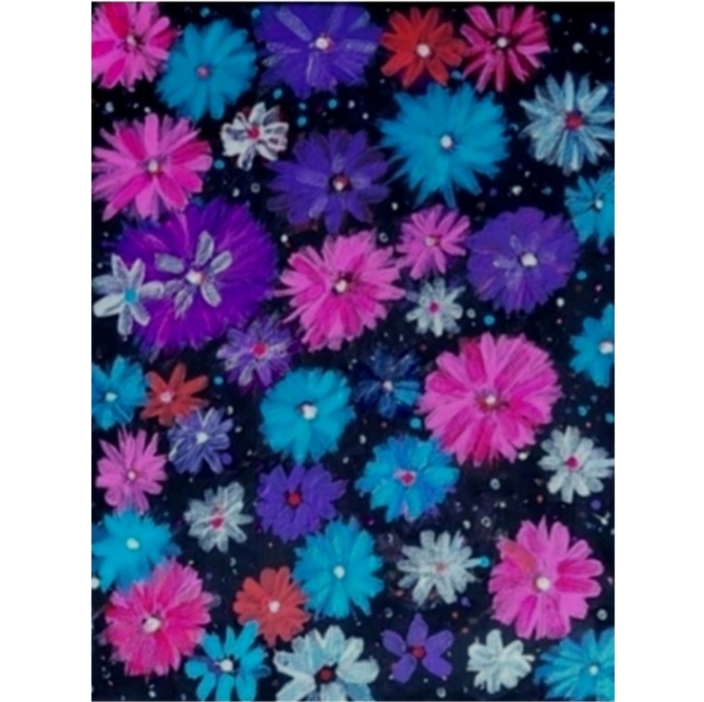 Hand Crafted Vibrant Floral Painting  Pink  Blue and Purple 11x14 Inches - Picture 2 of 4